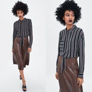 NWT ZARA Animal Print Pleated Faux Leather Skirt